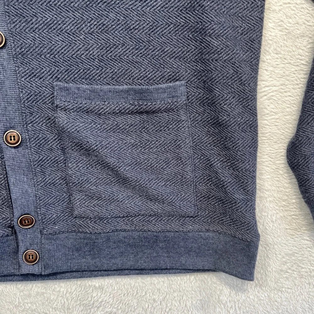 Joseph Abboud Cardigan Sweater Men XL Blue Herringbone Elbow Patch M261826 F17